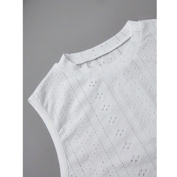 White Eyelet Embroidery Tank Top Regular Fit Casual Boho - Picture 10 of 14